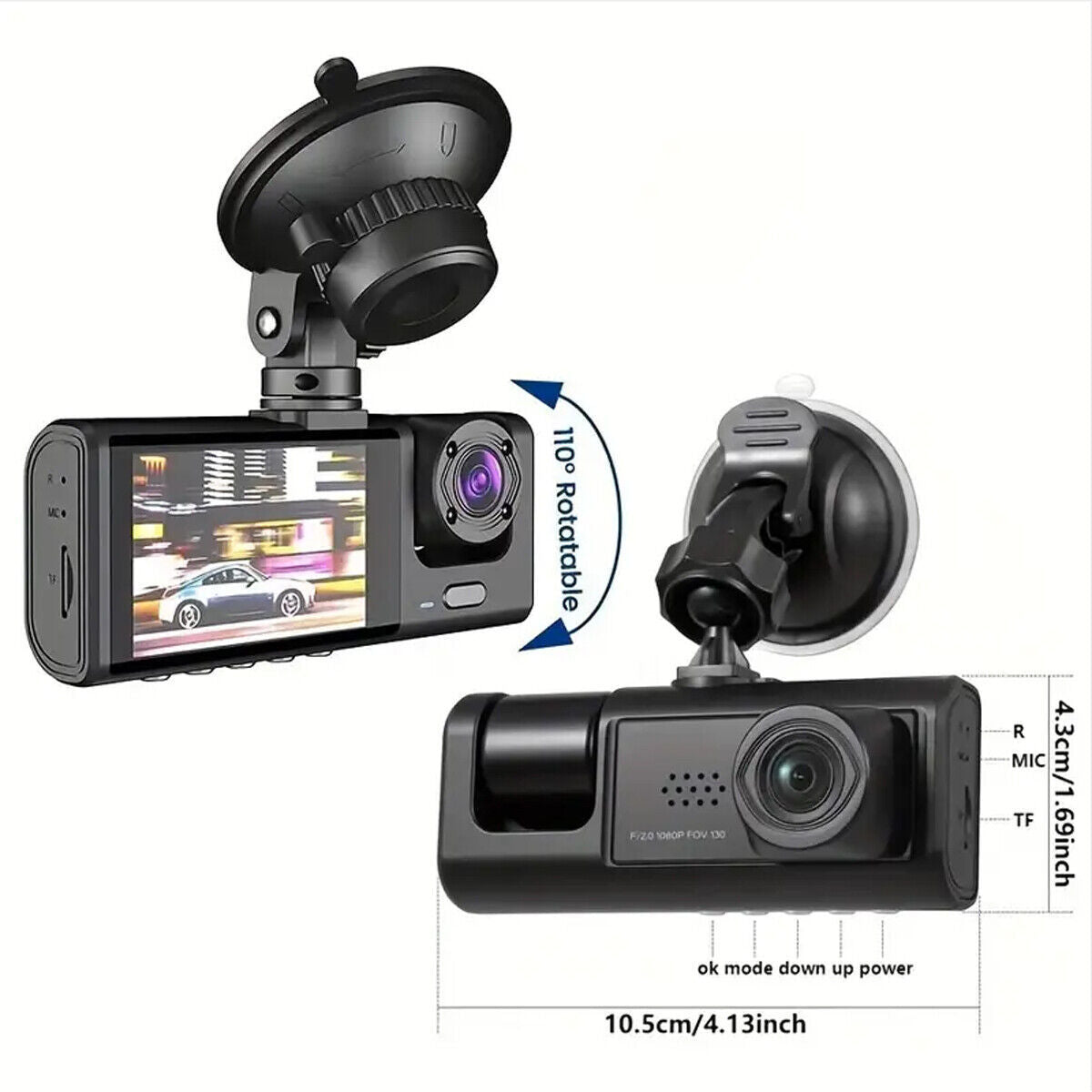 1080P -3 Channel 4K, Triple Car (Front, Rear and Inside) Dash Cam Recorder