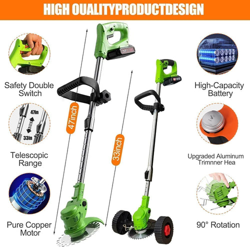 21V Cordless Grass Trimmer/Tree Cutter/Garden Edger Electric with Accessories. Batteries included