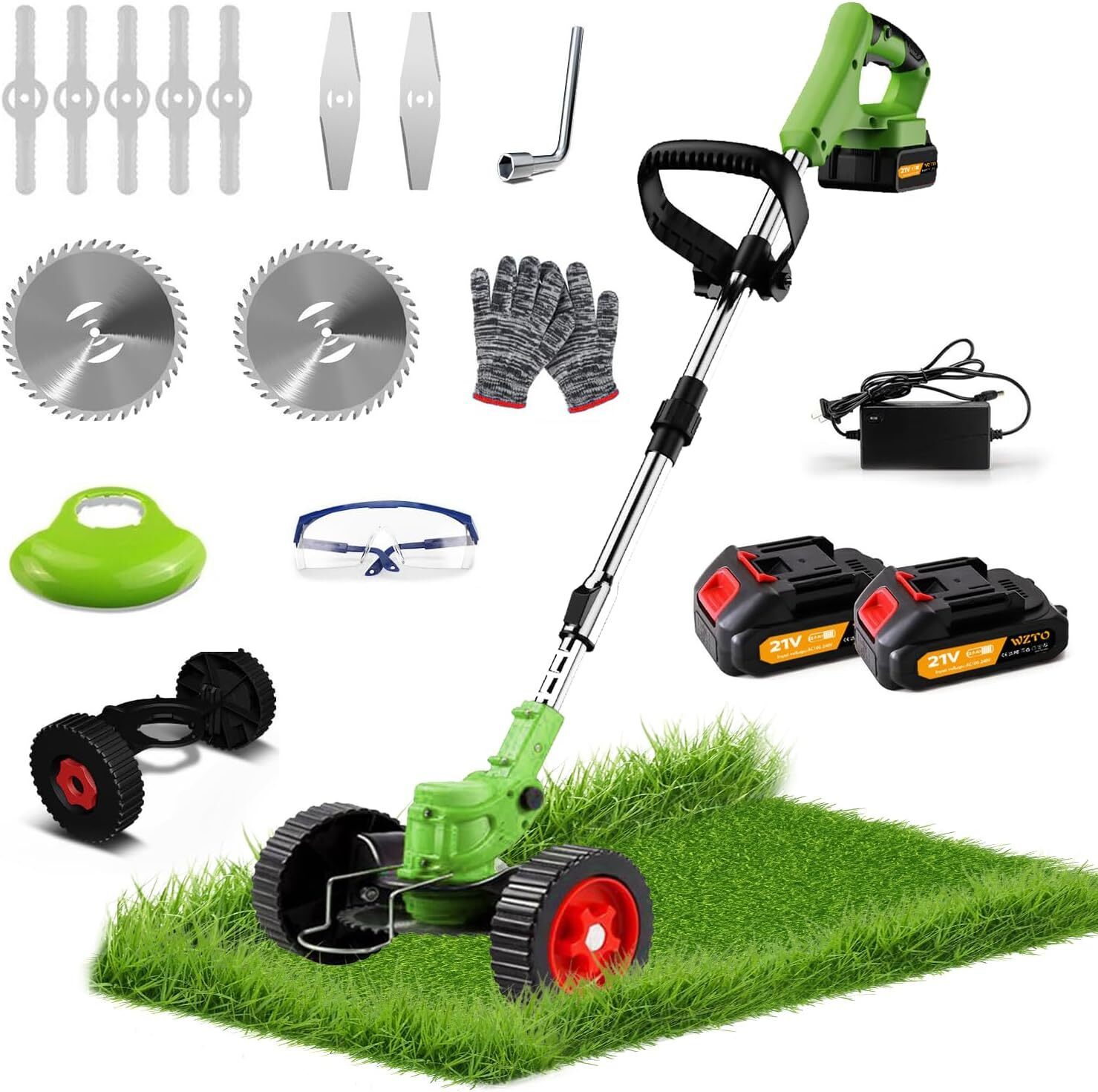 21V Cordless Grass Trimmer/Tree Cutter/Garden Edger Electric with Accessories. Batteries included