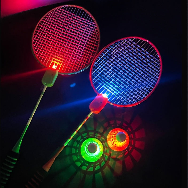 LED Colourful Luminous Badminton Racket and Shuttlecock Set.