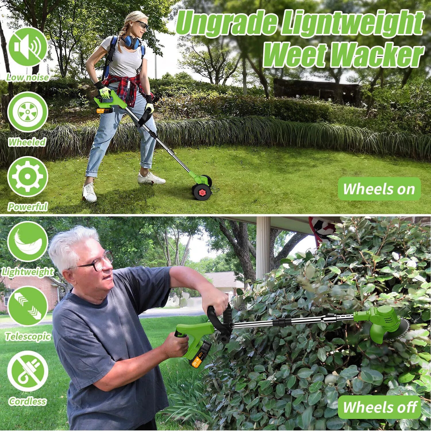 21V Cordless Grass Trimmer/Tree Cutter/Garden Edger Electric with Accessories. Batteries included