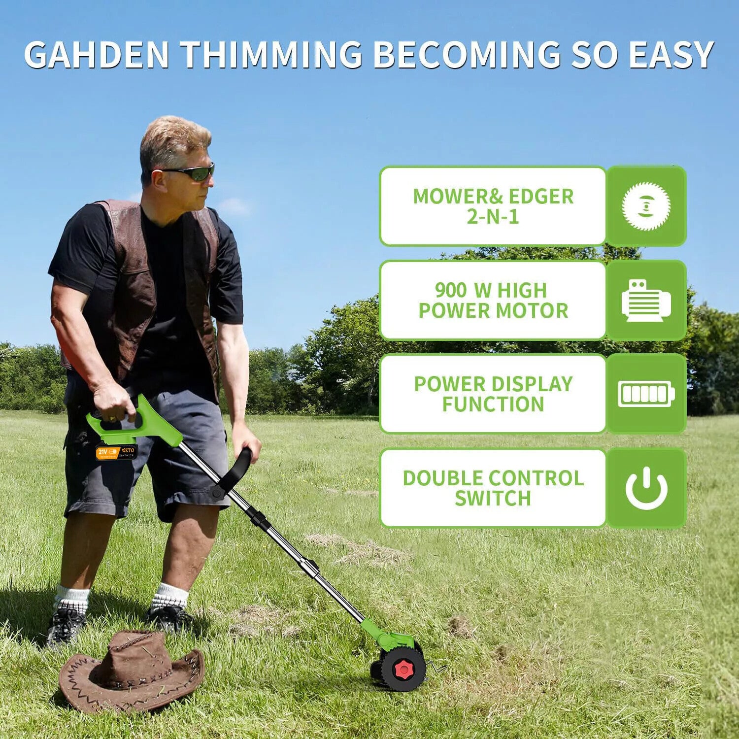 21V Cordless Grass Trimmer/Tree Cutter/Garden Edger Electric with Accessories. Batteries included